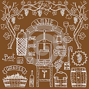 Vector wine infographics illustrations Winemaking design.