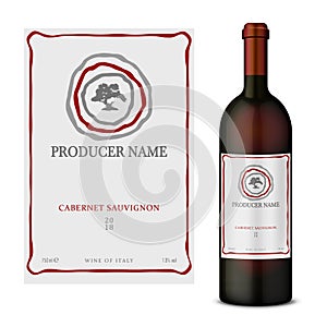 Vector wine label with bottle