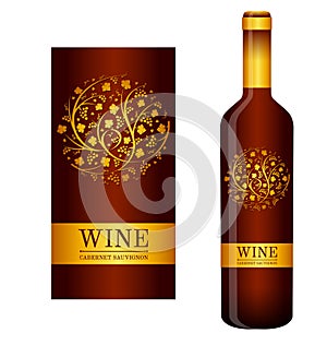 Vector wine label with floral ornaments