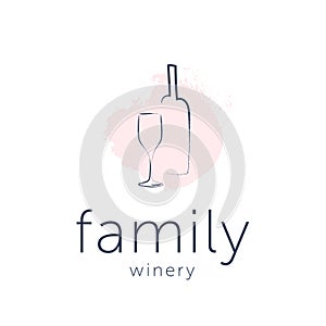 Vector wine label logo design template with wine glass and wine bottle isolated on white background.