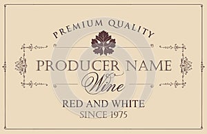 Vector wine label with vine leaf