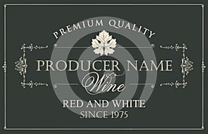 Vector wine label with vine leaf
