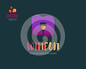 Vector Wine logo design idea with wineglass in negative space. Abstract winery sign.