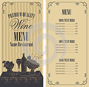 Vector wine menu with price list and still life