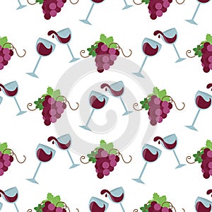 Vector wine seamless pattern with silhouettes of grape bakground organic celebration decorative fresh berry branch.