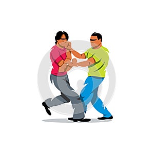 Vector Wing Chun kung fu sparring Cartoon Illustration.