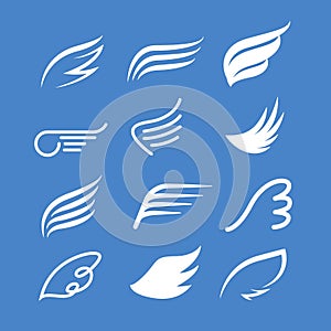 Vector wings icon set. Bird or angel wing silhouette illustration design feather