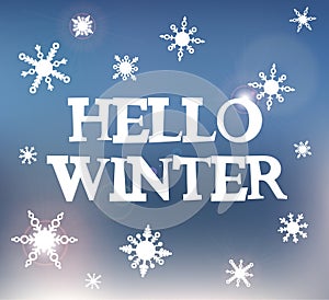 Vector winter background with text `Hello Winter`