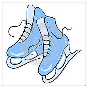 Vector winter figure skates icon. Hand drawn Winter active outdoor leisure ice skates. Cartoon icon isolated on white