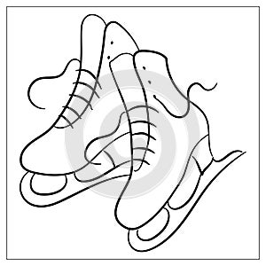 Vector winter figure skates icon. Outline Hand drawn Winter active outdoor leisure ice skates. Cartoon style