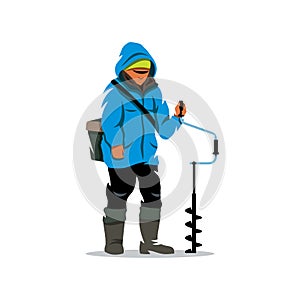 Vector Winter fishing Cartoon Illustration.