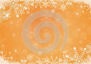 Vector winter gold and orange gradient Christmas background snowflake and snow border