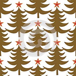 Vector winter golden Christmas tree seamless pattern background.