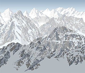 Vector winter himalayan karakoram mountains