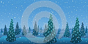 Vector winter landscape. Fir trees in the snow.