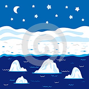 Vector winter landscape, polar night