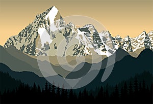 Vector winter mountains landscape