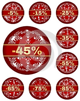 Vector winter sale tags with 5 - 85 percent text