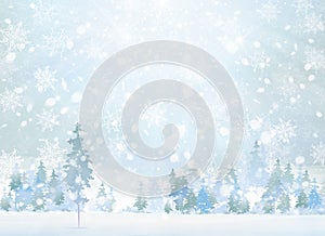 Vector winter scene with forest background.