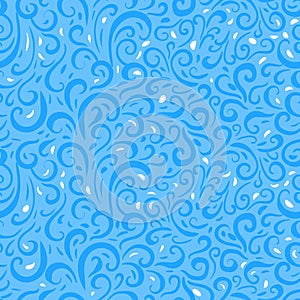 Vector Winter seamless pattern. Abstract texture with swirl frost illustration on blue background.