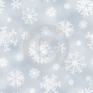 Vector winter seamless pattern, background with snowflakes.