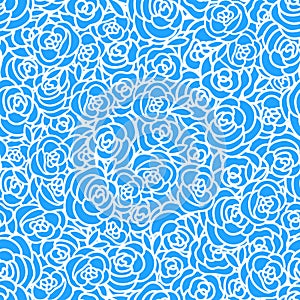 Vector Winter seamless pattern. Flower roses hand drawing white illustration isolated on blue background.