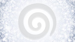 Vector Winter Swirling Snow Effect With Bright White Snowflakes And Lights On Light Blue Background