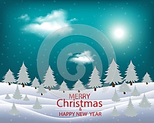 Vector winter wonderland night background. Vector of winter landscape. Merry Christmas