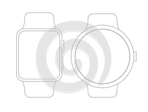 Vector wireframe smart watch on white surface.