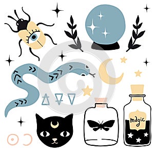 Vector witch magic design elements set