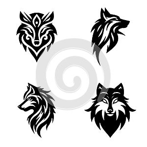 Vector Wolf Head Silhouettes Set