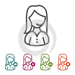 Vector Woman Call center Operator icons in thin line Style and flat Design.