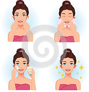 Vector A Woman Cleaning Her Face Foaming Cleanser