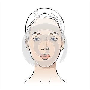 Vector woman face. Young beautiful girl with healthy skin.