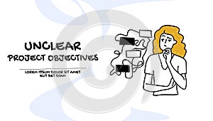 Vector of a woman feeling confused with unclear project objectives