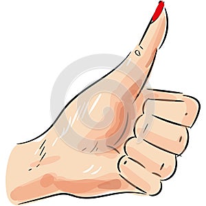 Vector woman hand thumb up gesture icon on white