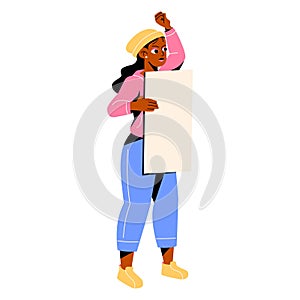 vector woman holding white banner cartoon illustration isolated sticker