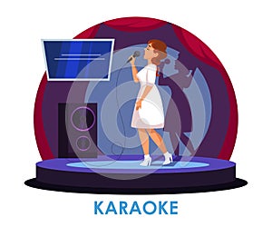 Vector woman karaoke singer performing on stage