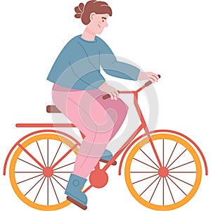 Vector woman riding bicycle icon isolated on white