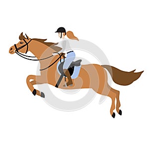 Vector woman riding show jumping horse