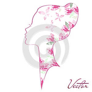 Vector Woman silhouette with blossom and shine