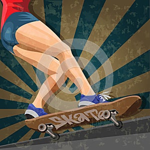 Vector of the woman that skating on skateboard