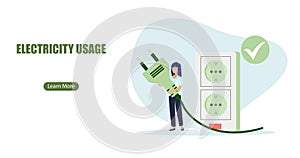 Vector of a woman unplugging home appliances to reduce energy consumption photo