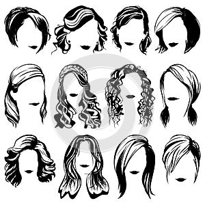 Vector women fashion hairstyle isolated silhouettes