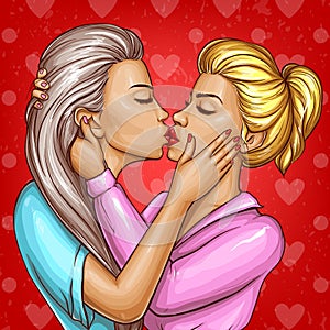 Vector women kissing each other, lesbian love