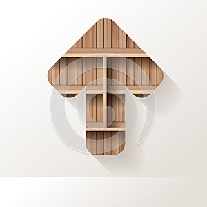 Vector wood shelf arrows icon creative design on wall room