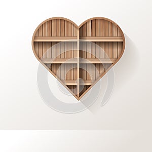 Vector wood shelf heart icon creative design on wall room