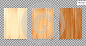 Vector wood texture background set. Beige and brown realistic wooden sheets isolated on transparent background EPS10