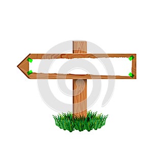 Vector Wooden Arrow Sign, Retro Billboard with Attached by Tape Paper, Blank Frame, Green Grass.