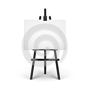Vector Wooden Black Easel with Mock Up Empty Blank Horizontal Canvas on Background